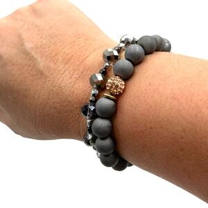 ERIMISH Game Day  bracelet Elegant Gray and Silver Beaded Bracelets